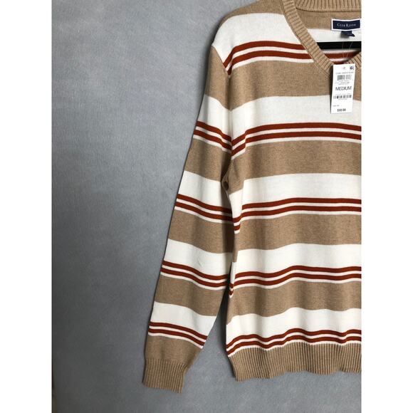 Club Room Men's Size Medium Stripe V-Neck Sweater Tan/Rust NEW - Picture 4 of 6